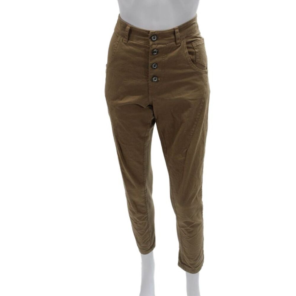 Innocenti Women Chino Khakis Brown Ankle Button Cotton Size S